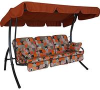 Angerer Balancelle de Jardin Comfort 3 Places, Acier Galvanisé, Convertible en Lit, Toit Parasol Réglable, Coussins Rembourrés (Orange-Beige-Marron à Motifs)