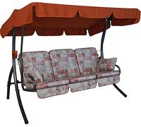 Angerer Balancelle de Jardin Comfort 3 Places, Acier Galvanisé, Convertible en Lit, Toit Parasol Réglable, Coussins Rembourrés (Rouge-Beige à Motifs)