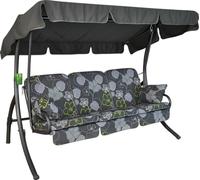 Angerer Balancelle de Jardin Comfort 3 Places, Acier Galvanisé, Convertible en Lit, Toit Parasol Réglable, Coussins Rembourrés (Gris-Vert à Fleurs)