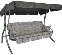 Angerer Balancelle de Jardin Comfort 3 Places, Acier Galvanisé, Convertible en Lit, Toit Parasol Réglable, Coussins Rembourrés (Beige Papillon)