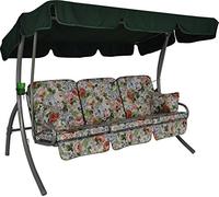Angerer Balancelle de Jardin Comfort, 3 Places Convertible en Lit, Structure en Acier Galvanisé, Toit Parasol Réglable, Coussins Rembourrés, Capacité 270 kg (Beige Multicolore à Fleurs)
