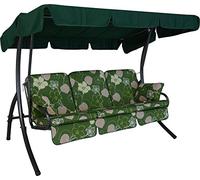 Angerer Balancelle de Jardin Comfort, 3 Places Convertible en Lit, Structure en Acier Galvanisé, Toit Parasol Réglable, Coussins Rembourrés, Capacité 270 kg (Motifs Fleurs Vert-Beige)