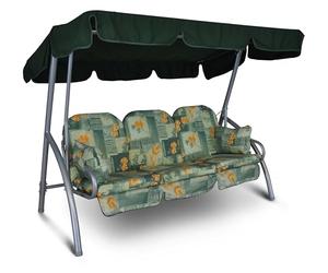 Angerer Balancelle de Jardin Deluxe 3 Places, Structure en Acier Galvanisé, Toit Réglable, Coussins Lavables, 210 x 145 x 160 cm, Capacité 270 kg, Made in Germany (Vert-Orange à Fleurs)