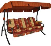 Angerer Balancelle de Jardin Ibiza, Balancelle 3 Places Convertible en Lit, Structure en Acier Galvanisé, Auvent Réglable, Capacité 270 kg, Made in Germany (Motifs Rouge-Terracotta-Beige)