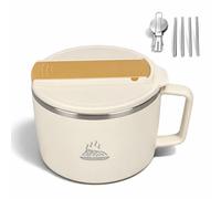 ANGGREK Bol à Double Couche en Acier Inoxydable 1200ml pour Ramen avec Fente Téléphone Portable Idéal Bureau et Voyage Beige