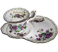 AngiesStrickZauber - Royal Albert / Flower of the Month / Février / Original / Assiette à biscuits intégrée / Tasse de collection / Porcelaine Bone Chine