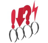 Angoily Bandeaux à Cheveux Amusants 4pcs en Tissu et Plastique Rouge, Serrage-tête Confortable Symboles Flèche, Éclair, Point D'exclamation et Interrogation pour Fêtes à Thème
