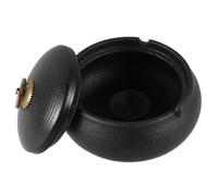 Angoily Cendrier Céramique avec Couvercle Noir, Base Stable et Coupe-Vent, Design Rond Élégant pour Fumeurs, pour Terrasse et Espaces Extérieurs Modernes