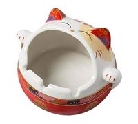 Angoily Cendrier Décoratif en Céramique Forme de Chat Rouge, Plateau à Cigarettes Maneki Neko, Accessoire de Bureau pour Fêtes de Noël