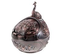 Angoily Cendrier Vintage en Alliage de Zinc, Couvercle Coupe-Vent, Facile à Nettoyer, pour Salon ou Terrasse, Pièce Décorative Marron