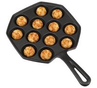 Angoily Poêle à Takoyaki 12 Moules en Fonte Noire, Cuisson Facile | Moule pour Poulpe et Pancake, Rétention de Chaleur, Revêtement Antiadhésif, Usage au Four