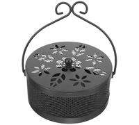 Angoily Porte-Parfum en Métal Noir Couvercle Ajouré, Isolation Thermique et Poignée Incurvée Antidérapante pour Spirale de Moustique, Support Stable pour Intérieur
