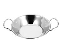 Angoily Wok en Acier Inoxydable à Doubles Poignées, Surface Lisse Argenté | Tolérance Élevée à Chaleur, Nettoyage Facile, Usage Maison, la Cuisine et Service, Format Rond