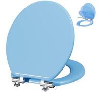 Angol Shiold Abattant WC en bois à fermeture lente (rond, bleu) | Siège de toilette rond, fermeture douce, charnières en alliage de zinc, facile à installer et à nettoyer