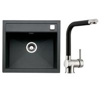 Angola 56 – Évier, robinet, vasque en granit noir, ensemble, comprenant le mitigeur Drive 1S, en finition inox/noir