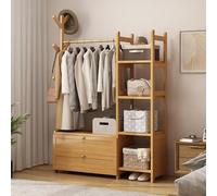 angrounps Portant à Vêtements Bois, Penderie Vetements Bambou avec Étagères à Chaussures et Tringle Meuble, 4 en 1 Porte-Manteau pour Chambre à Coucher Couloir Salon,100x30x158cm