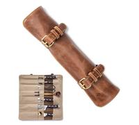 Angus Stoke Mallette à couteaux pour couteaux de cuisine en cuir de buffle | Râtelier à couteaux en cuir à 14 compartiments pour les cuisiniers - Grand étui à couteaux duplex, marron, 40 x 38 cm