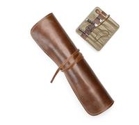 Angus Stoke Nate Sac à couteaux de chef en cuir véritable - Grand rouleau pour couteau de chef - Sac à couteaux pour cuisiniers - Sac de cuisine Nate, marron, 40 x 38 cm, Sac à couteaux enroulable
