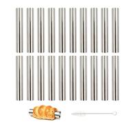 Anhoer Lot de 21 moules à cannoli avec brosse de nettoyage, moules à crème en corne, rouleaux de crème, tubes en mousse pour pâtisseries en spirale, cannoli, croissants, crème glacée, argent (rond)