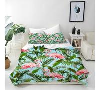 ANHOPE Housse de Couette Tropical Feuille Flamant Rose 100x135 cm avec 1 Taies d'oreiller 40x60 cm Parure de Lit avec Fermeture Éclair 2 Pièces Literie pour Enfants Filles