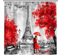 ANHOPE Rideau de Douche Peinture à l'huile Paris Tour Eiffel Anti Moisissure Lavable Imperméable Tissu Polyester Rideaux de Douche avec 12 Crochets pour Salle de Bain Baignoire 180 x 200 cm