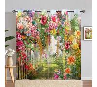 ANHOPE Rideau Occultant Aquarelle Coloré Plante Fleur Rideau Thermique Isolant Tenture Opaque à Oeillets Draperies Intérieurs pour Maison Chambre Salon Fenetre 2 Pièces L 140 x H 229 cm