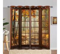 ANHOPE Rideau Occultant Automne Forêt Fenêtre en Bois Tenture Opaque à Oeillets Draperies Intérieurs Rideau Thermique Isolant pour Maison Chambre Salon Fenetre 2 Pièces L 117 x H 229 cm