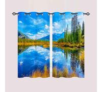 ANHOPE Rideau Occultant Nature Automne Forêt Lac Montagne Rideau Thermique Isolant Tenture Opaque à Oeillets Draperies Intérieurs pour Maison Chambre Salon Fenetre 2 Pièces L 60 x H 90 cm