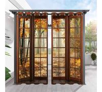 ANHOPE Rideaux D'extérieur Imperméable Rideau Extérieur avec Oeillet Rideaux Imprime Automne Forêt Fenêtre en Bois Rideau pour Pergola Terrasse Jardin Balcon 92L X 214H cm (2 Panneaux)