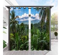 ANHOPE Rideaux D'extérieur Imperméable Rideau Extérieur avec Oeillet Rideaux Imprime Nature Paysage Tropical Forêt Rideau pour Pergola Terrasse Jardin Balcon 132L X 240H cm (2 Panneaux)