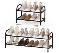 Anhow Étagère à Chaussures 2 Niveaux, Extensible Porte Chaussures en Métal Rangement Chaussure pour 4-8 Paires de Shoes Shoe Rack pour Entrée, Placard, Salon, Chambre, Dressing, Garage, Couloir