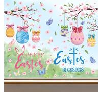 ANHUIB Autocollant pour Fenêtre de Pâques Stickers de Fenêtre de Fleurs de Printemps Vitre Printemps Pâques Sticker Autocollant Vitre Oeufs de Paques Branche Fleur Papillon Stickers Fenêtre Décalques