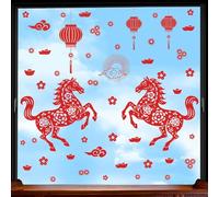 ANHUIB Nouvel An Décoration de Fenêtre Stickers de fenêtre du Nouvel an Chinois 2026 Autocollants de fenêtre Fête du Printemps Amovibles Sticker Mural Année du Cheval Traditionnelle Fête Printemps