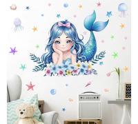 ANHUIB Stickers Muraux Mermaid Stickers Muraux Sous Mer Sirène Autocollant Mural Océan Sticker Mur Enfant Fille Autocollants Muraux Enfants Décoration Murale Chambre Enfants Bébé Salle de Bain