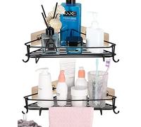 Anicoll Lot de 2 étagères d'angle autocollantes SUS304 en acier inoxydable pour douche, cuisine avec 4 crochets, 2 porte-serviettes