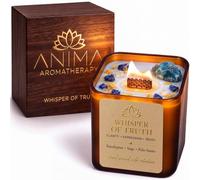 Anima® Whisper of Truth Bougie aux Cristaux pour Authenticité et Expression | Bougie 290g soja-cire d'abeille, mèche bois, eucalyptus, lapis-lazuli, apatite bleue, coffret bois et guide