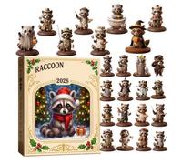 Animal Countdown Calendar | 2D Acrylic Cute Mini 24 Days Raccoon | Small Festival Figures Mantel Decor for Adults Kids Window Door Wall Mantel Table Tree
