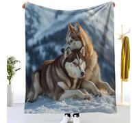 Animal Malamute D'Alaska Plaid Couverture Polaire Flanelle Jeté de Canapé 180x200 cm, Montagne enneigée Couverture Plaid Doux en Peluche pour 2 Personnes Lit, Canapé, Camping