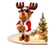 Animated Dancing Christmas Reindeer & Saxophone Santa - Electric Holiday T | PVC and Fabric Construction Featuring a Built-in Battery Powered Electric Animation Mechanism, Playful Dynamic