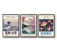 Animato Blue Art Exhibition - Lot de 3 impressions, bloc de bois japonais vintage, poster d'art mural Ukiyo-E, idée cadeau, décoration d'intérieur orientale, mat d'archivage, A4 (impression