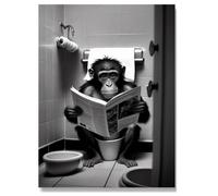 Animaux Assis Sur Les Toilettes Lecture Un Journal Imprime Affiche Drôle Mur Décor Image Singe Wc Peinture Murale 60X90Cm Sans