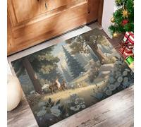 Animaux Cerf Renard Tapis d'entrée, Forêt Naturelle Antidérapant Paillasson Entrée Lavable - Gris-Vert Tapis de Porte Absorbant Et Durable pour Hall Salle de Bain, 50 x 80 cm