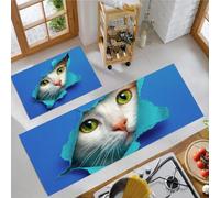 Animaux Compagnie Modernes Tapis de Cuisine 2 pièces, Photographie Chatons Tapis de Cuisine antidérapant, Blanc Tapis de Sol de Cuisine Absorbant l'eau et résistant aux Taches - 50x80+50x120cm