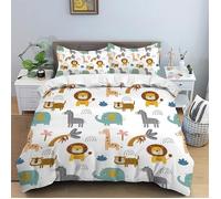 Animaux de La Jungle Parure de Lit 90x190 Enfant Dessin Animé D'éLéPhant Lion Impression 3D Housse de Couette en Microfibre