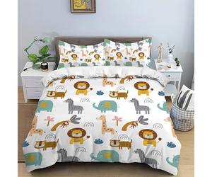 Animaux de La Jungle Parure de Lit 90x190 Enfant Dessin Animé D'éLéPhant Lion Impression 3D Housse de Couette en Microfibre
