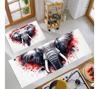 Animaux Éléphant Tapis de Cuisine, Beige Tapis Cuisine Antidérapant Lavable, Éclaboussures D'Aquarelle Paillasson Lavable Décoratif Salon Couloir - 40x60+40x120cm