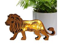 Animaux en bois à sculpter - LED, lampe de sculpture sur bois animal, statues de lion avec lumières | Décoration d'intérieur multicouche creuse pour l'intérieur, la chambre à coucher, le salon, la