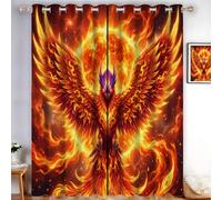 Animaux fantastiques Rideau Occultant pour Salon et Chambre | Flamme Phénix Soleil Rideau Opaque à Oeillets, Isolant Thermique Lot de 2 Rideaux et Draperies Intérieur 117 X 183 cm