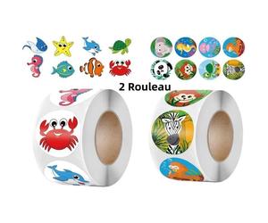 Animaux Gommettes Autocollants,2 rouleau Autocollants,Animal de la mer Stickers,pour Enfant Fille Garcon,Récompense Cadeaux et Plus