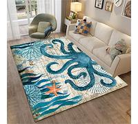 Animaux Mer 3D Tortue Bleu Poulpe Baleine Tapis de Salon Tapis de Jeu pour Enfants Tapis de Chambre à Coucher Tapis Couloir Tapis de Bain Entrée Balcon Tapis Antidérapant (Bleu C,120 x 160 cm)